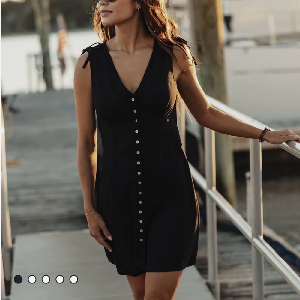 The Normal Brand - Aria Crepe Camille Button Thru Mini Dress in Black